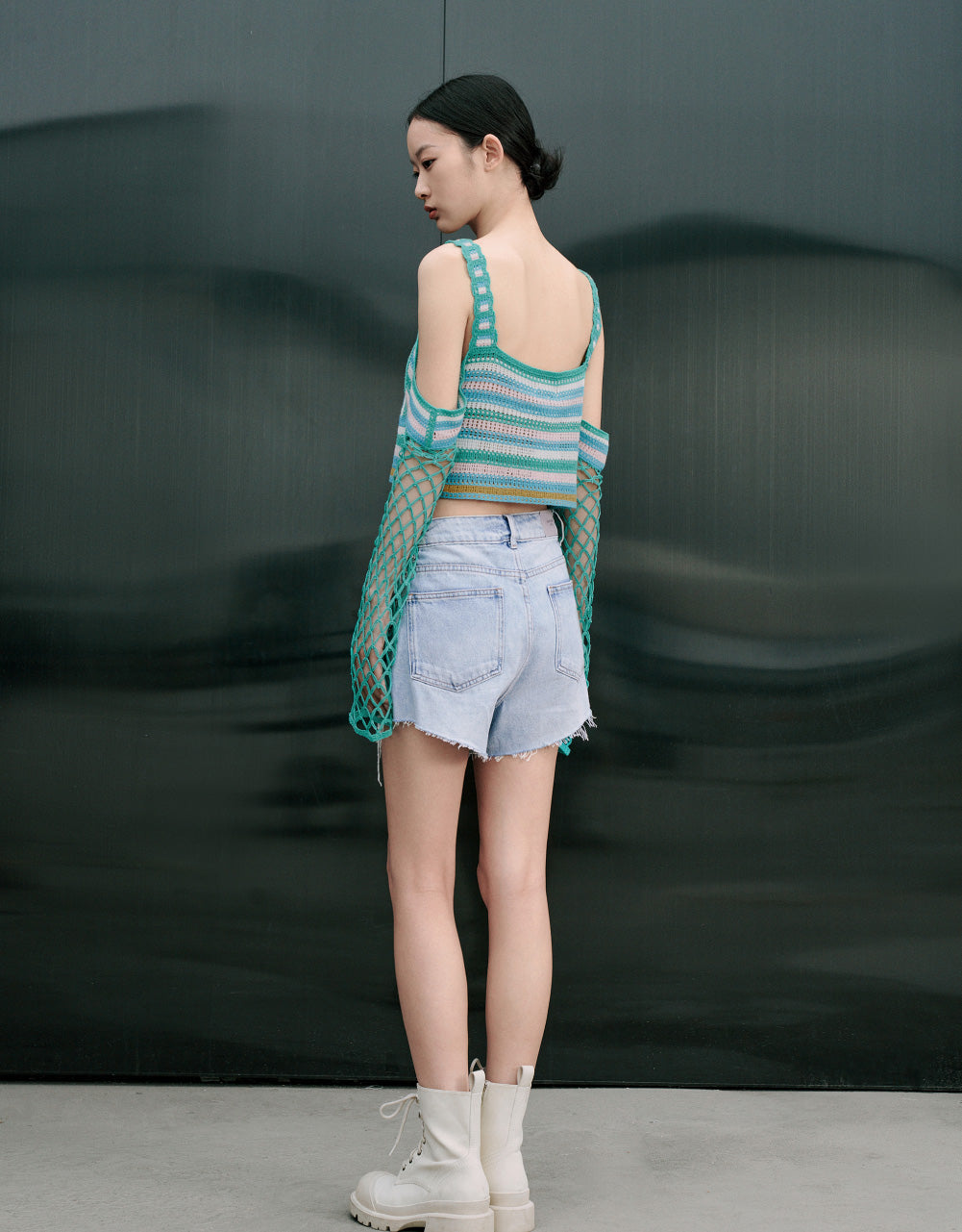 Cold Shoulder Pointelle Knitted T-Shirt