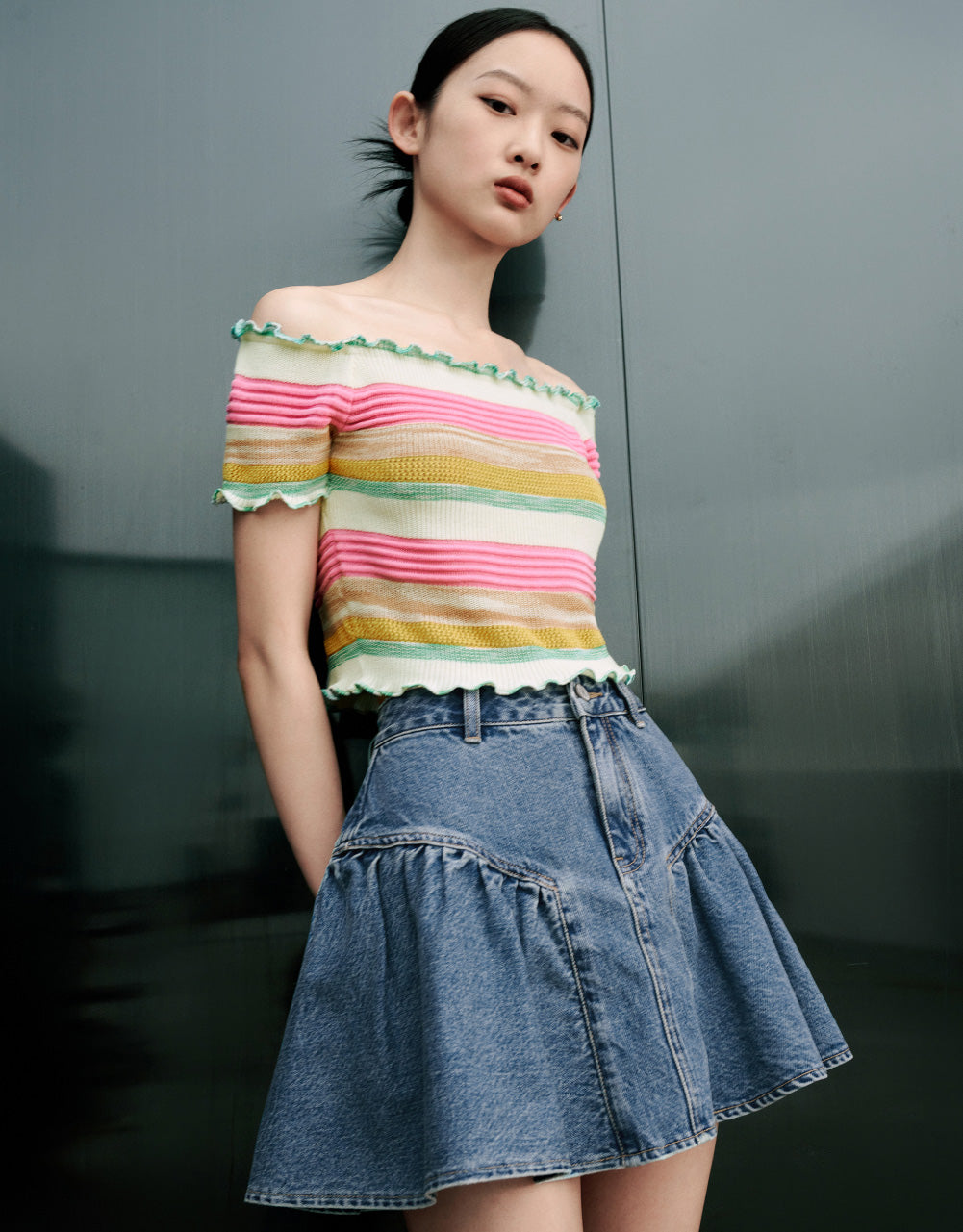 Lettuce Trim Knitted T-Shirt