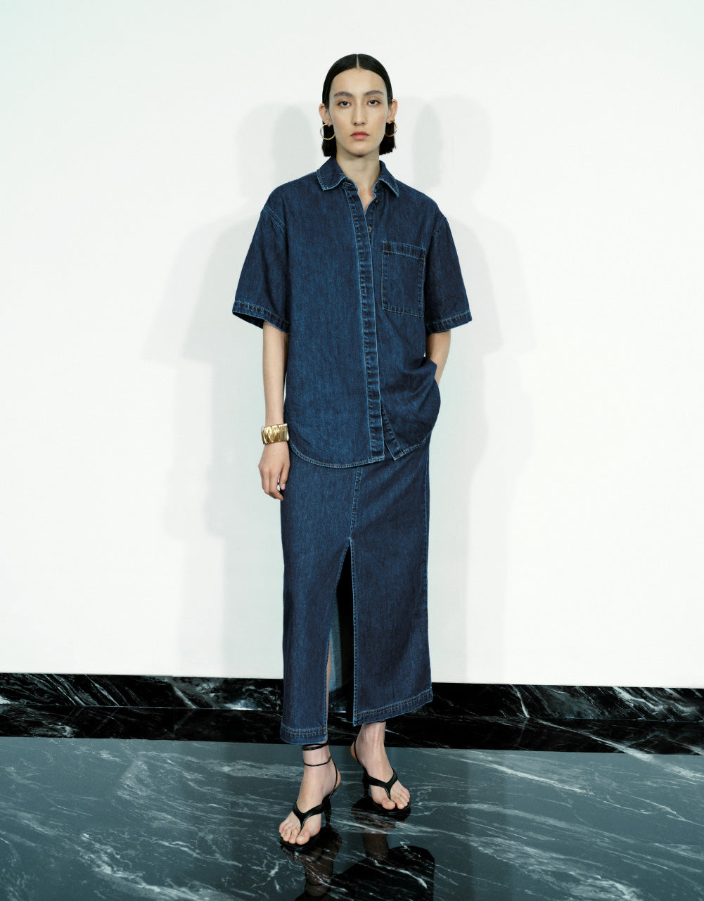 Straight Midi Denim Skirt