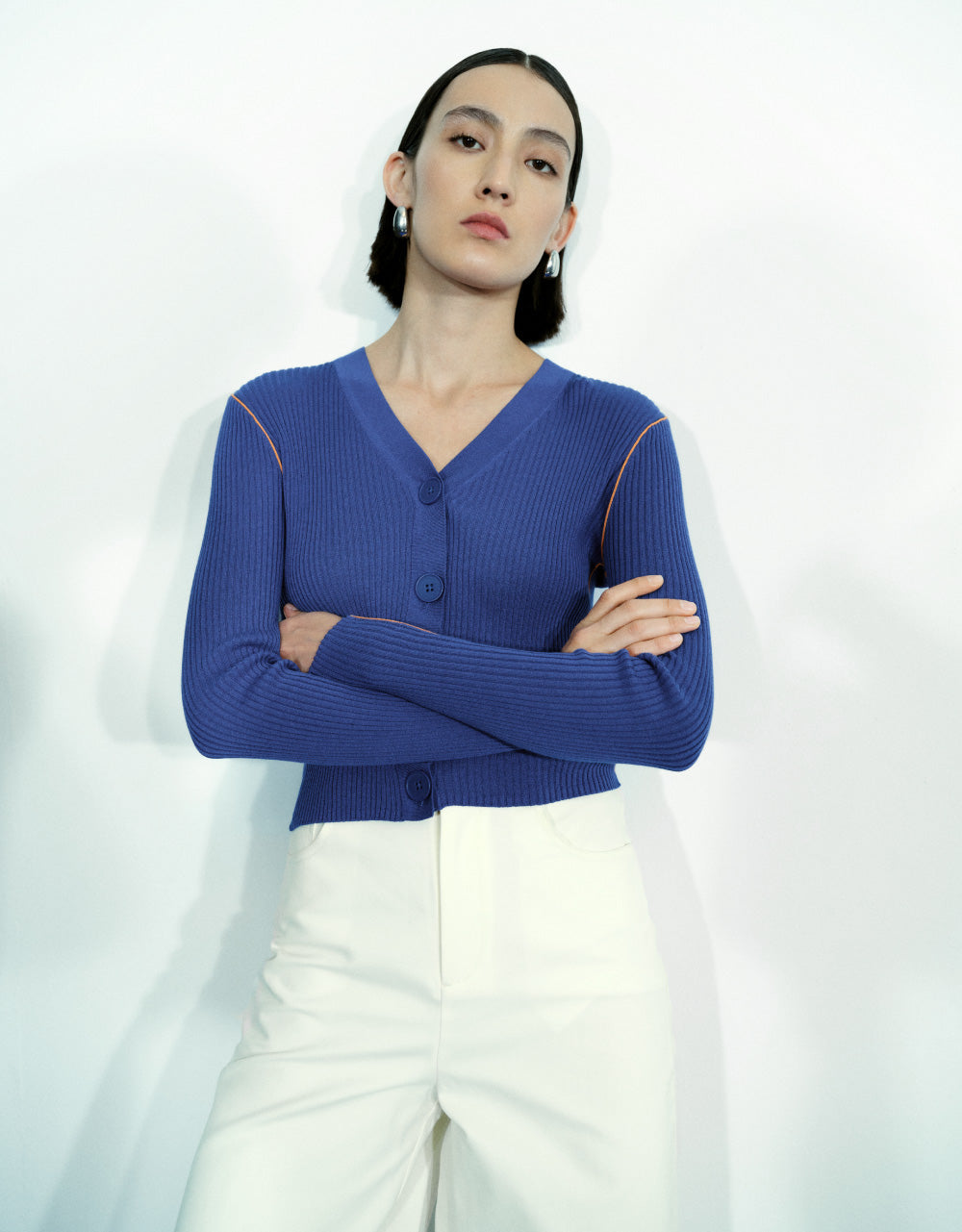 Button Up V-Neck Knitted Cardigan