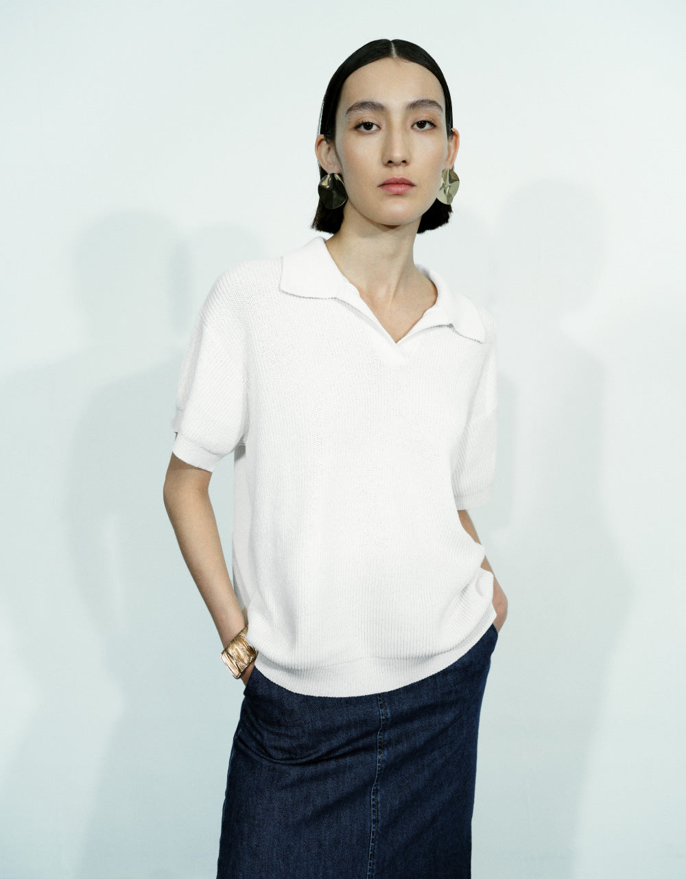 Rib Knit Polo T-Shirt