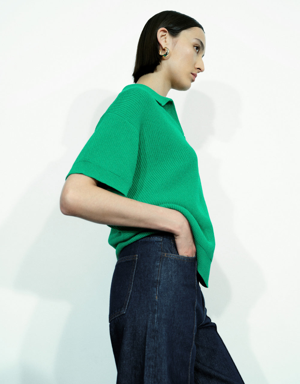 Rib Knit Polo T-Shirt