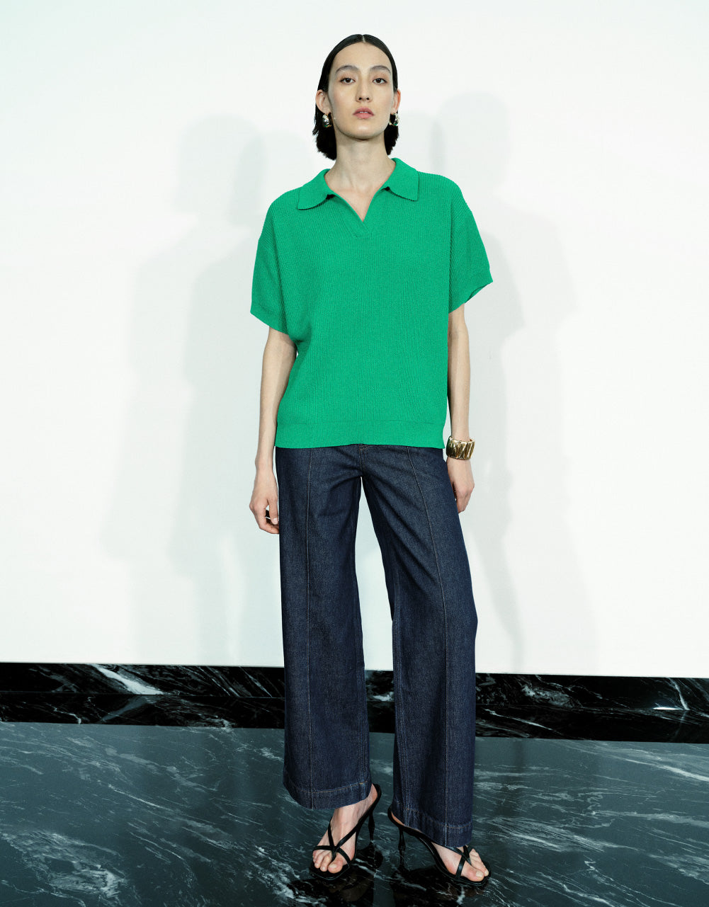 Rib Knit Polo T-Shirt