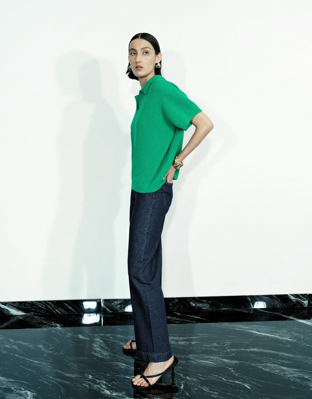 Rib Knit Polo T-Shirt