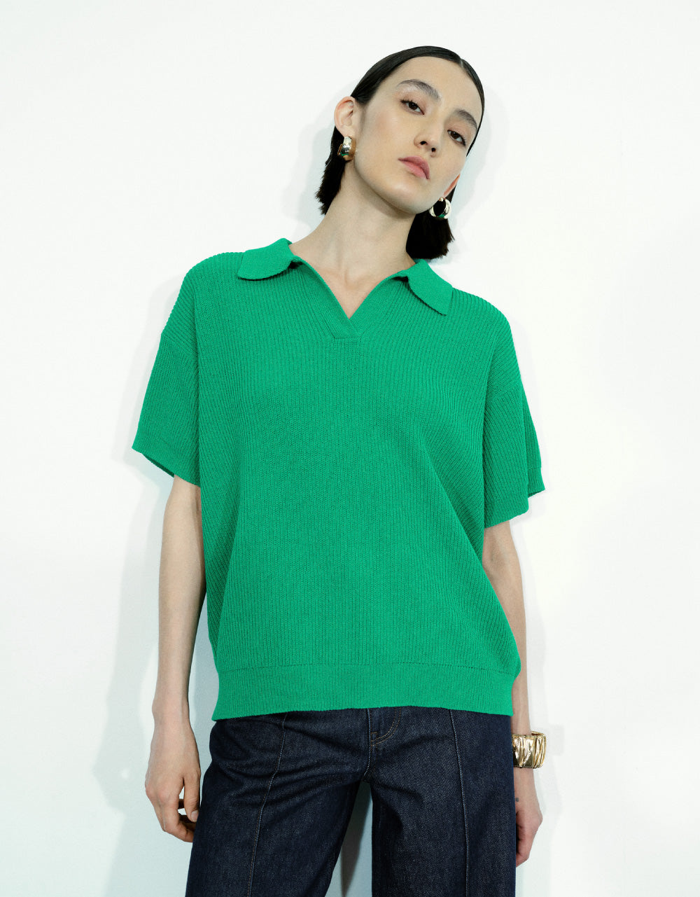 Rib Knit Polo T-Shirt