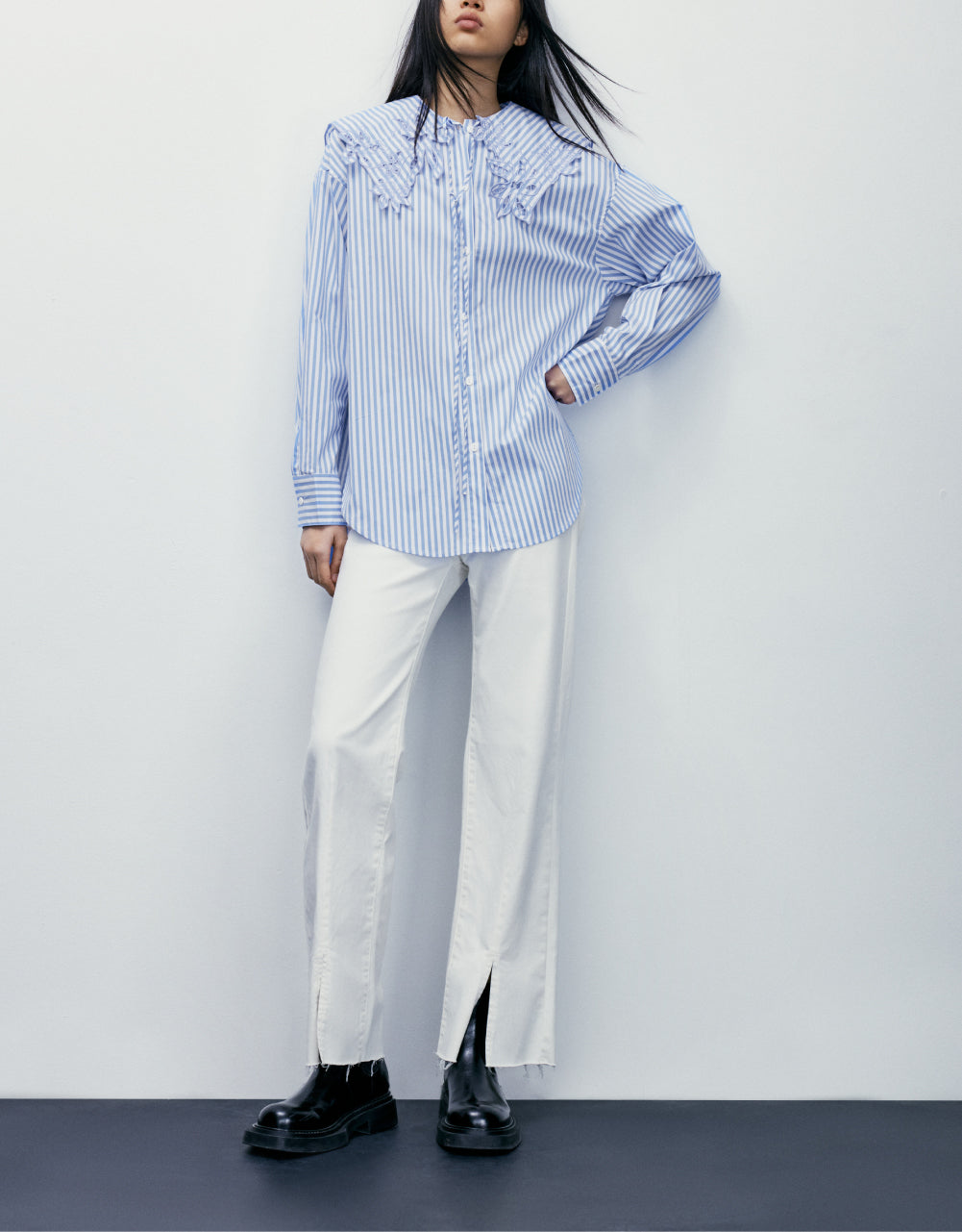 Drop Shoulder Sleeve Lapel Shirt