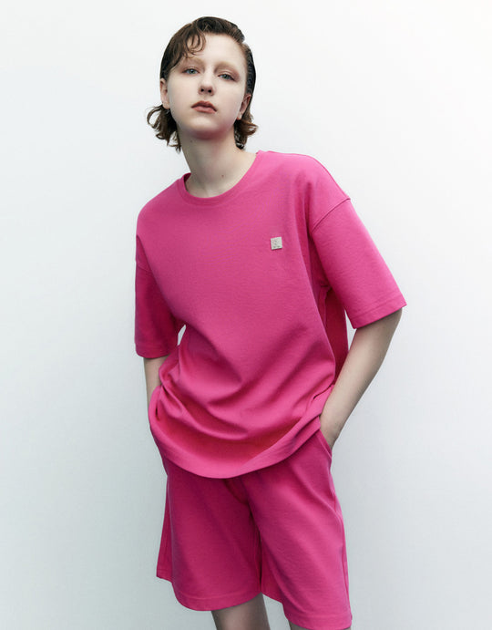 Letter Embrossed Crew Neck T-Shirt