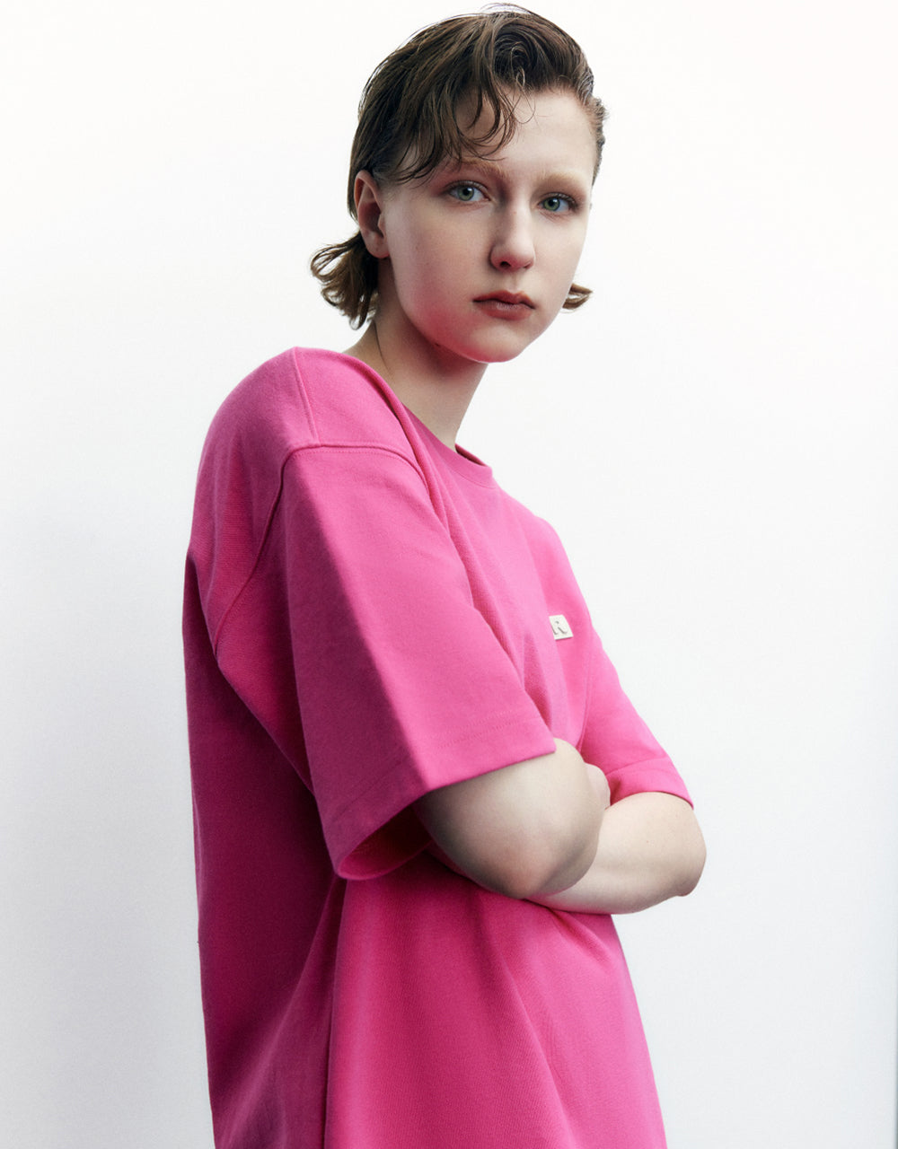 Letter Embrossed Crew Neck T-Shirt