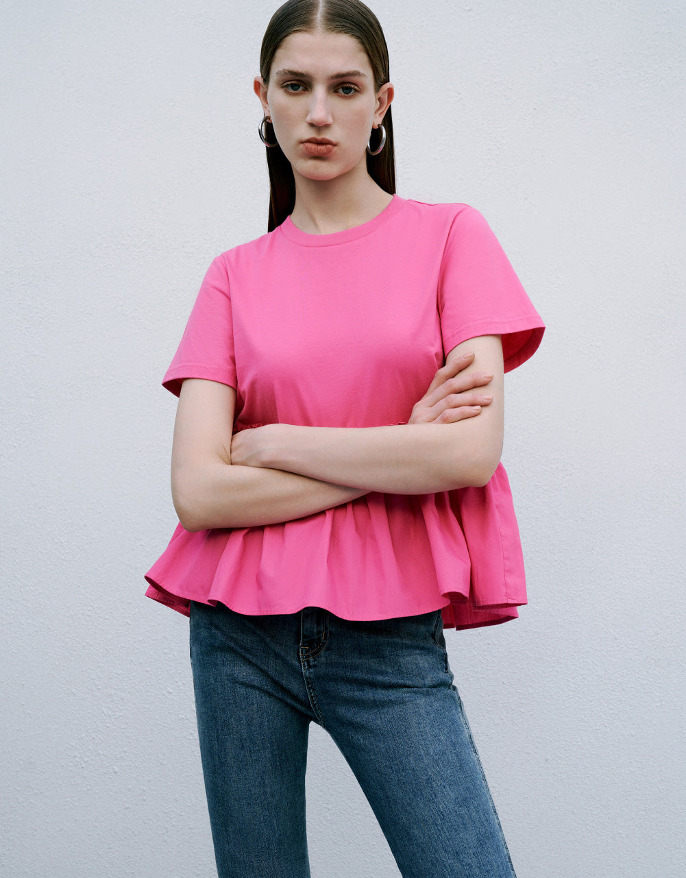 Ruffle Hem Crew Neck T-Shirt