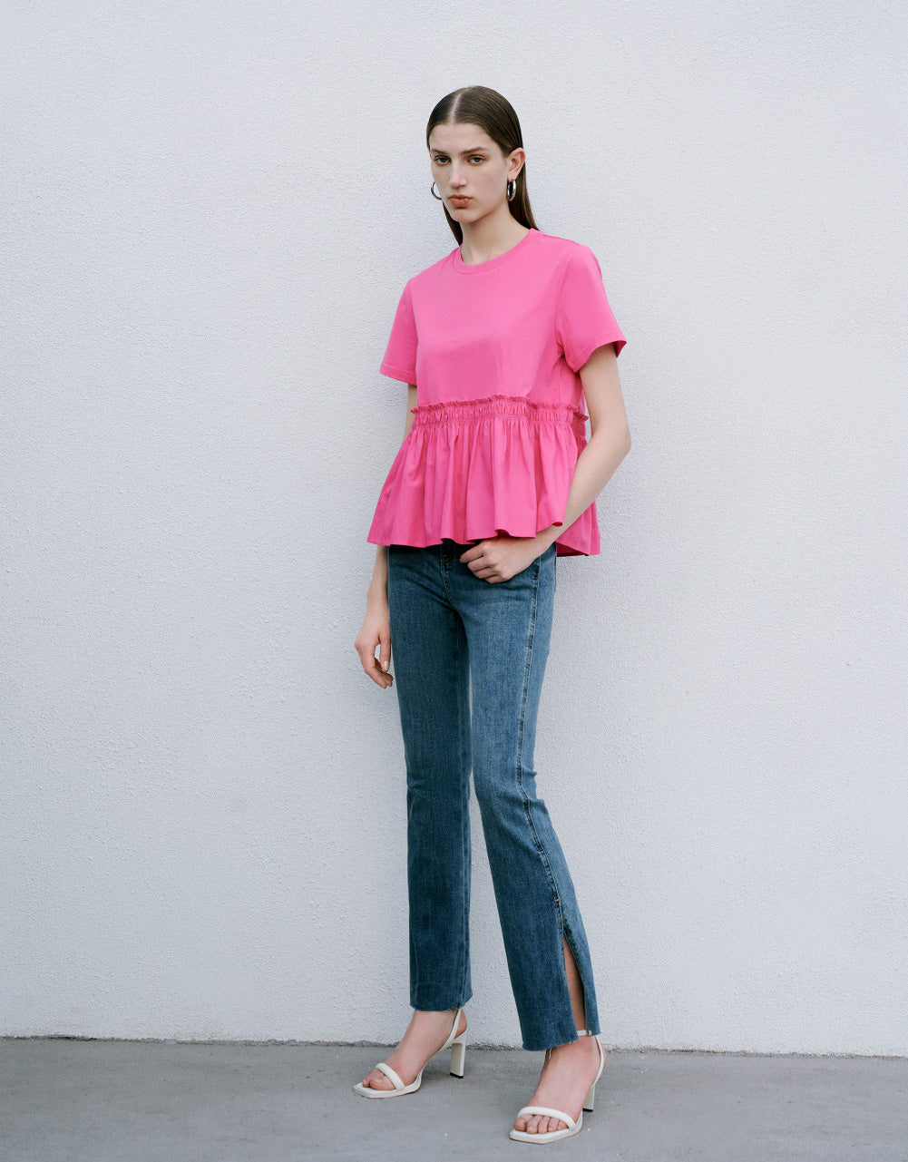 Ruffle Hem Crew Neck T-Shirt