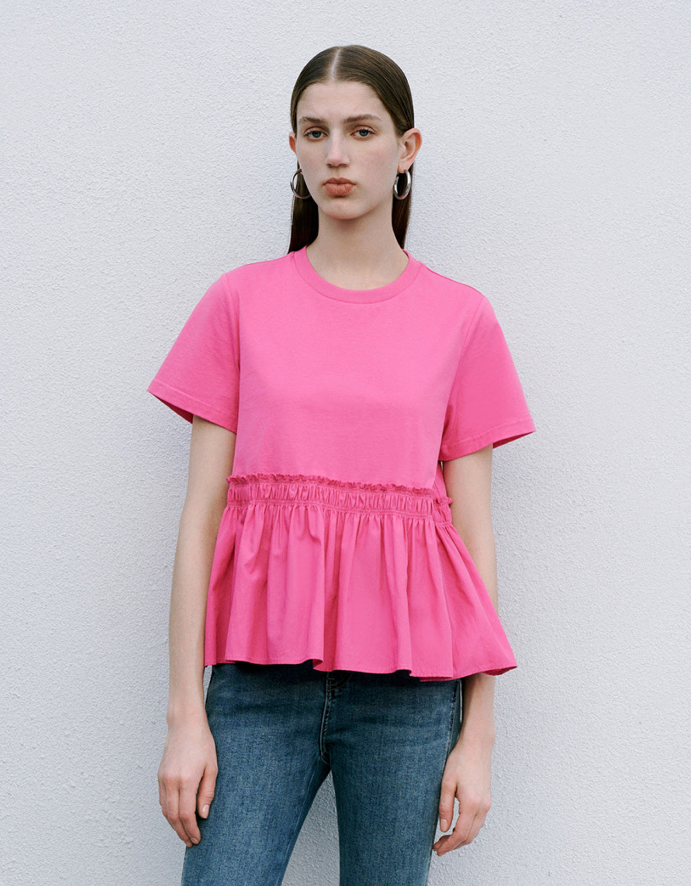Ruffle Hem Crew Neck T-Shirt