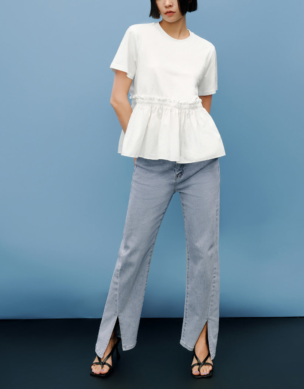 Ruffle Hem Crew Neck T-Shirt