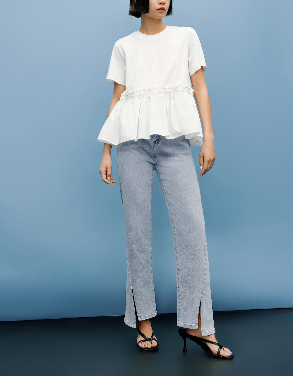 Ruffle Hem Crew Neck T-Shirt