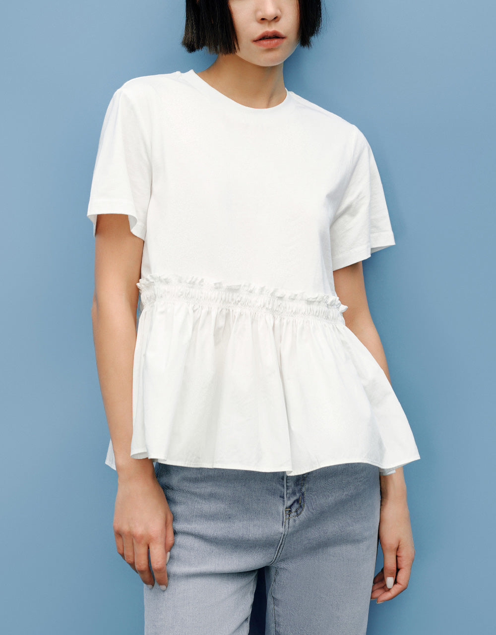 Ruffle Hem Crew Neck T-Shirt