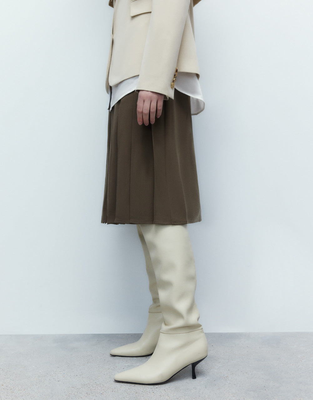 Pleated Fold Detail Midi Skirt