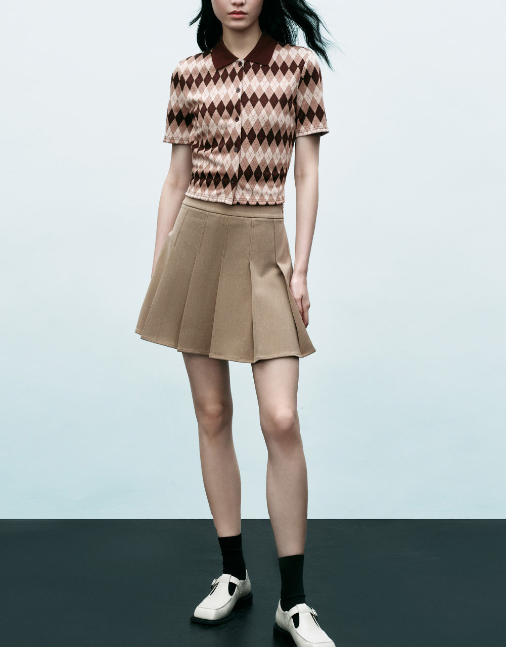 Pleated A-Line Mini Skirt