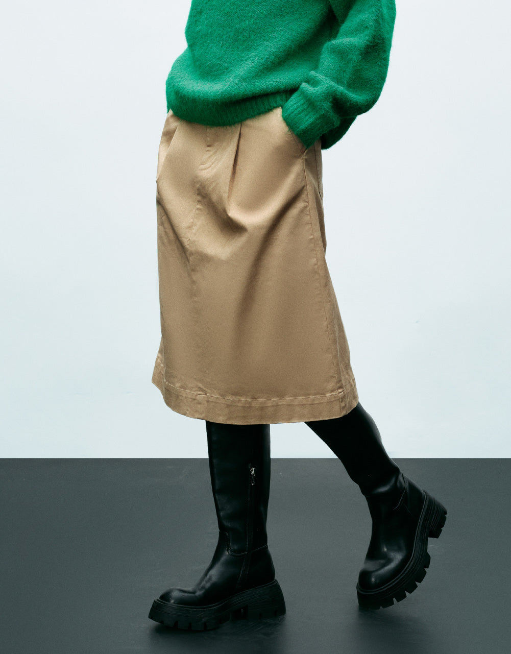Plain A-Line Midi Skirt
