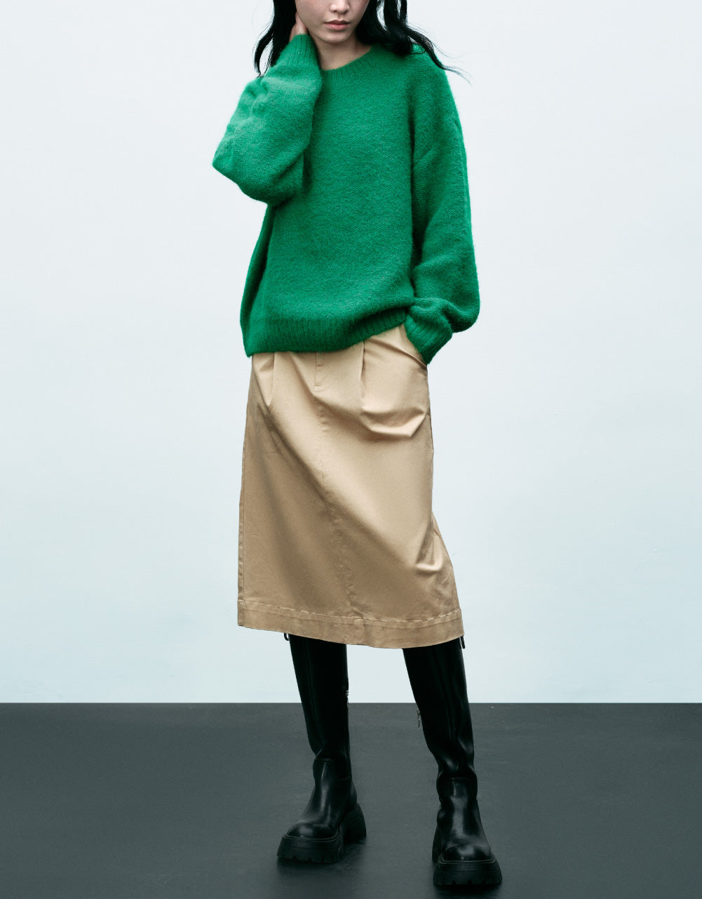 Plain A-Line Midi Skirt