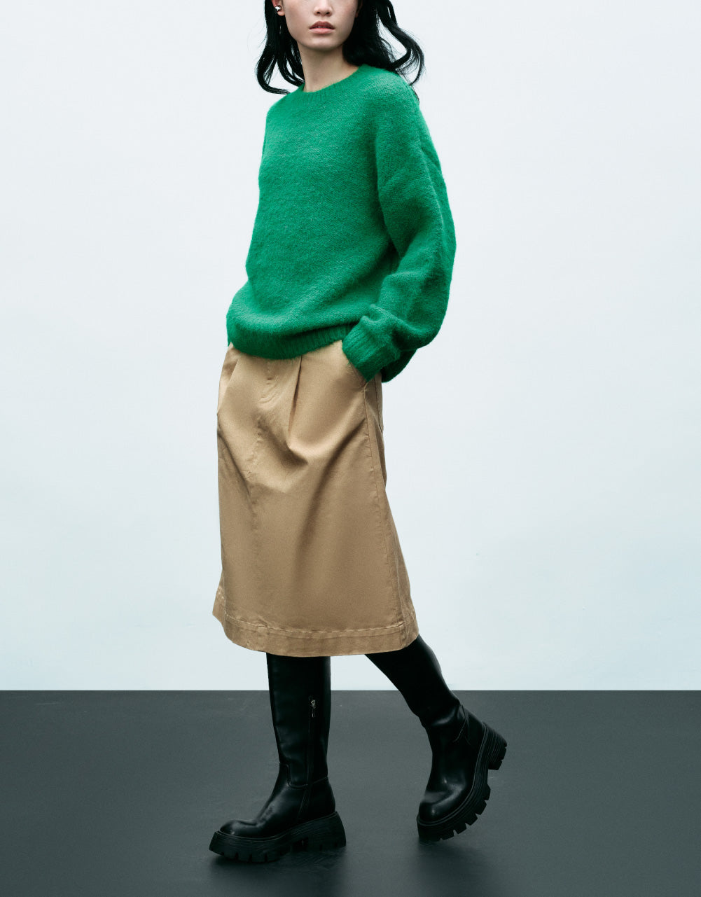 Plain A-Line Midi Skirt