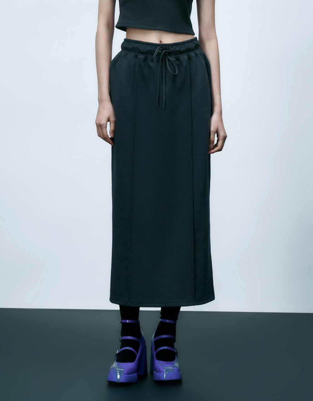 Elastic Waist Midi Skirt