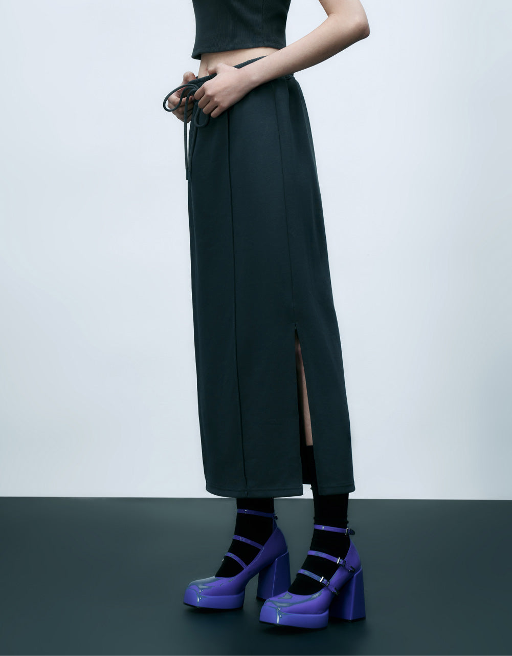 Elastic Waist Midi Skirt