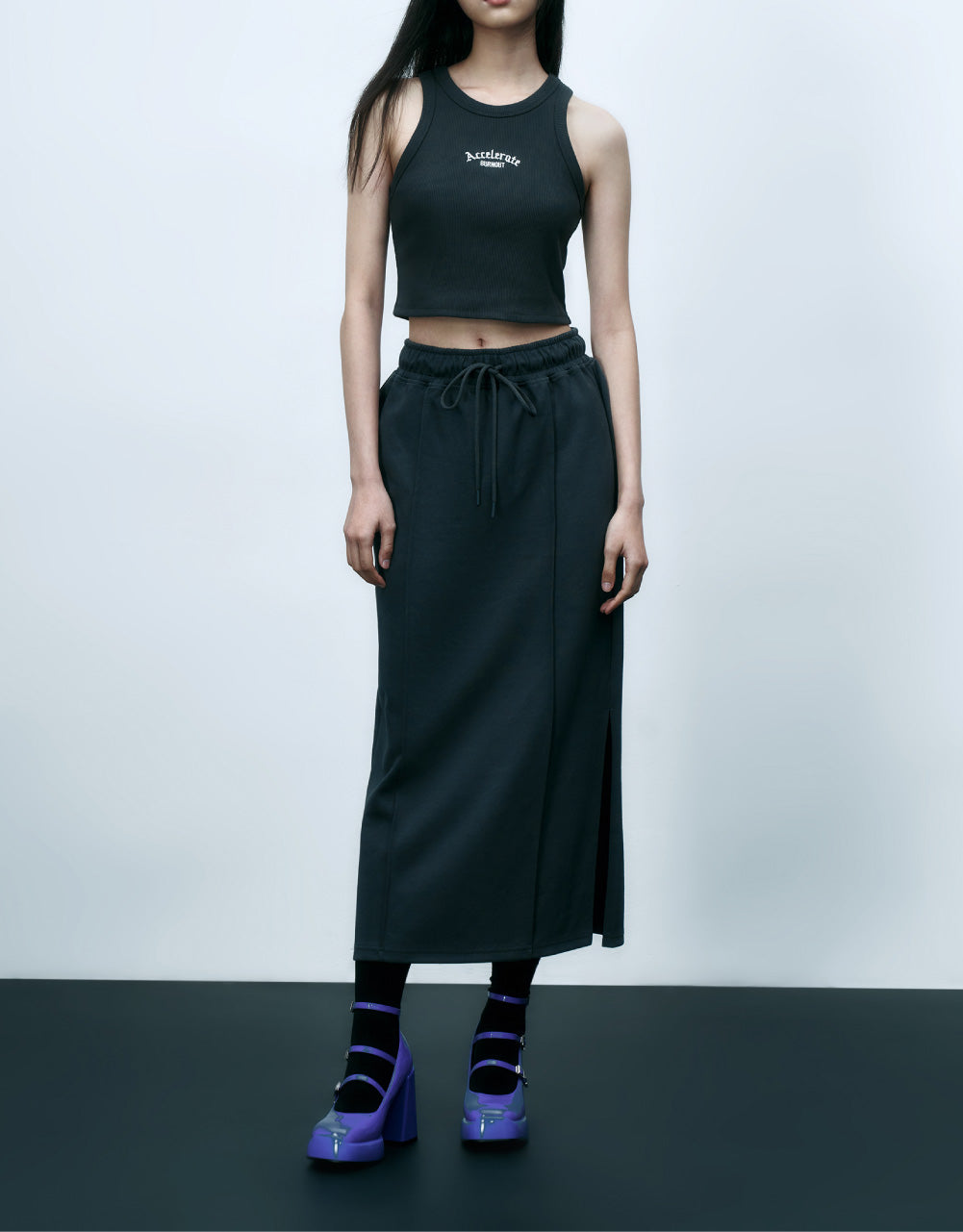 Elastic Waist Midi Skirt