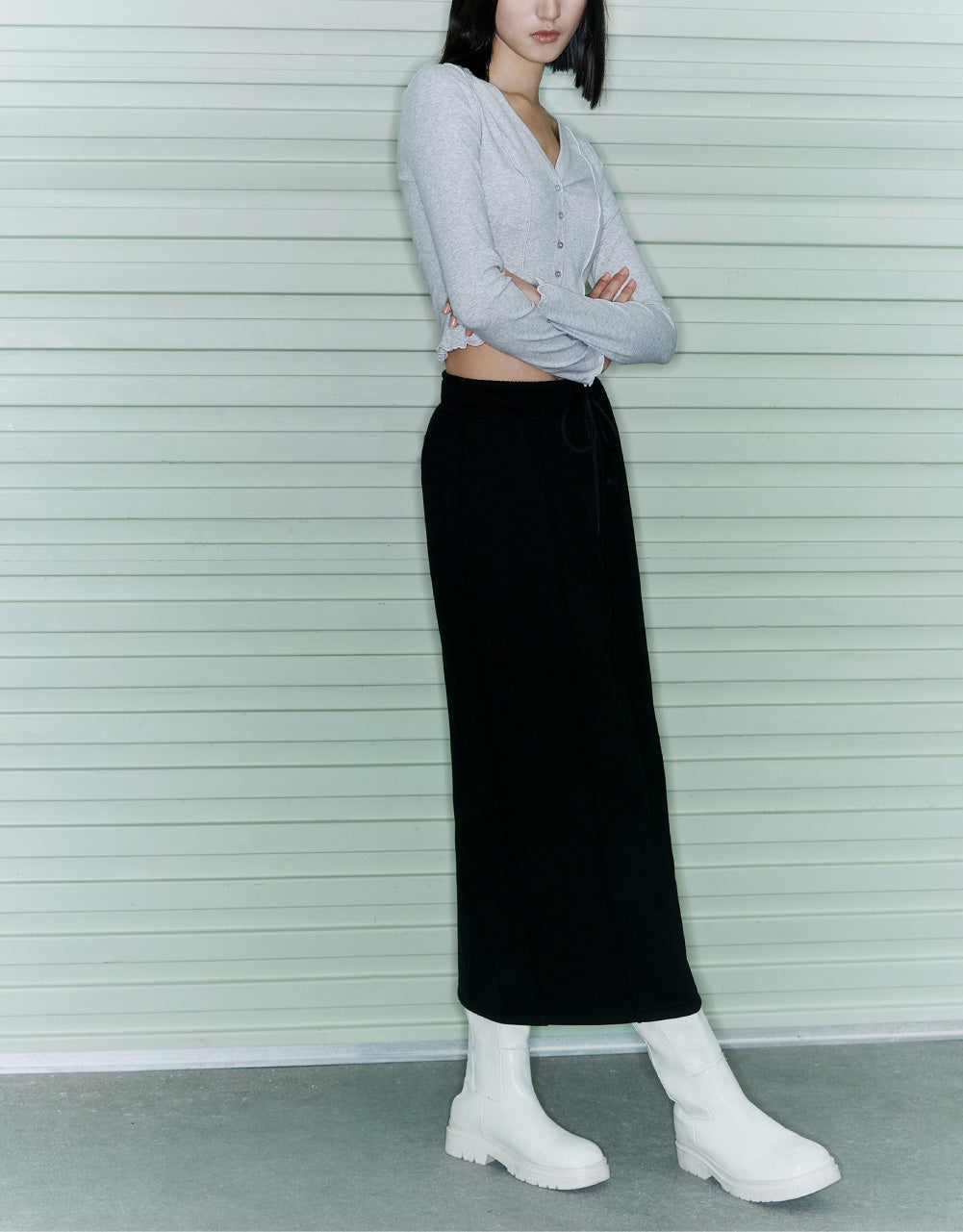 Elastic Waist Midi Skirt