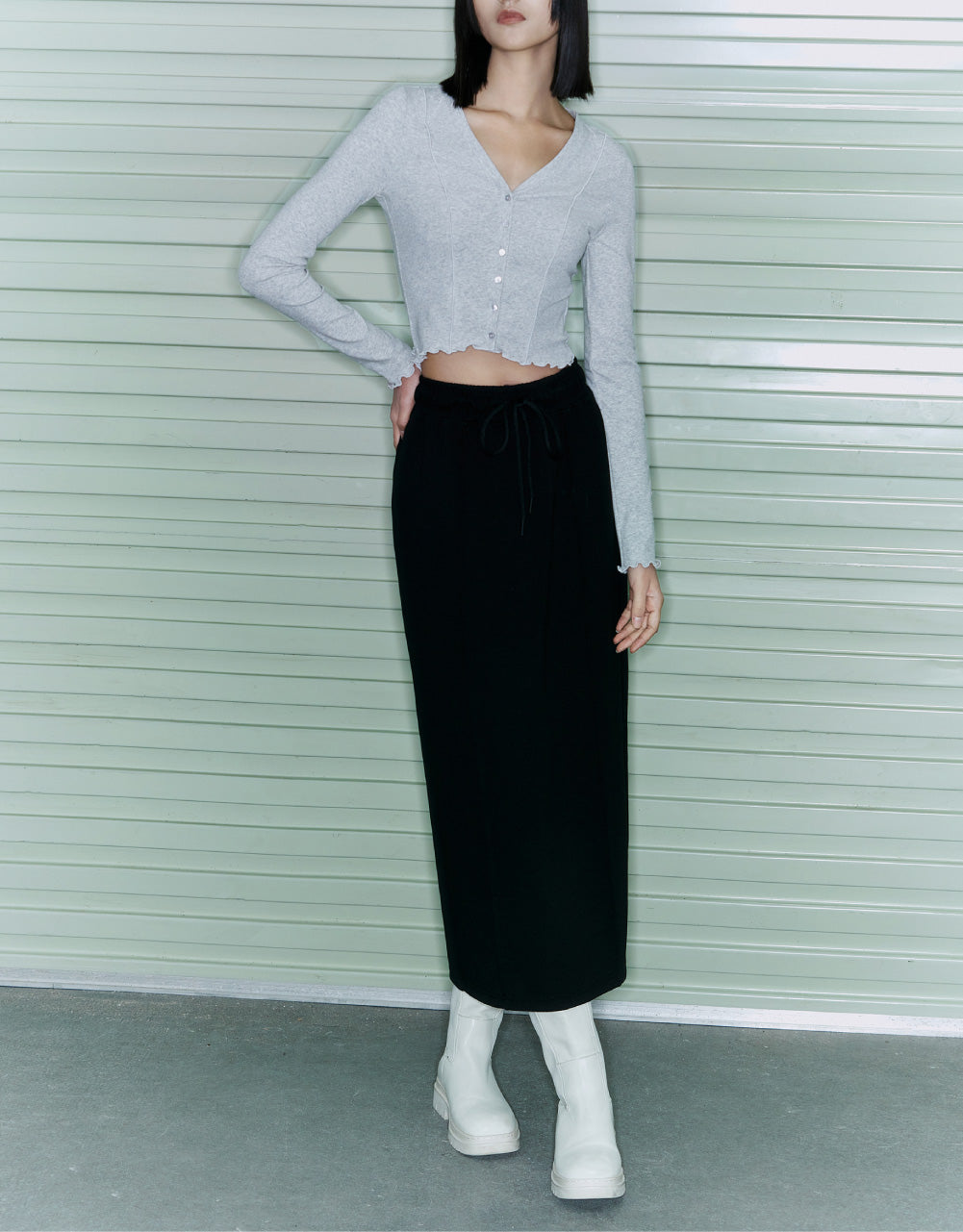 Elastic Waist Midi Skirt