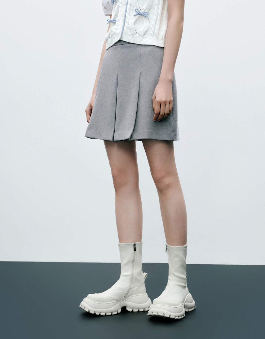 Pleated Mini A-Line Skirt