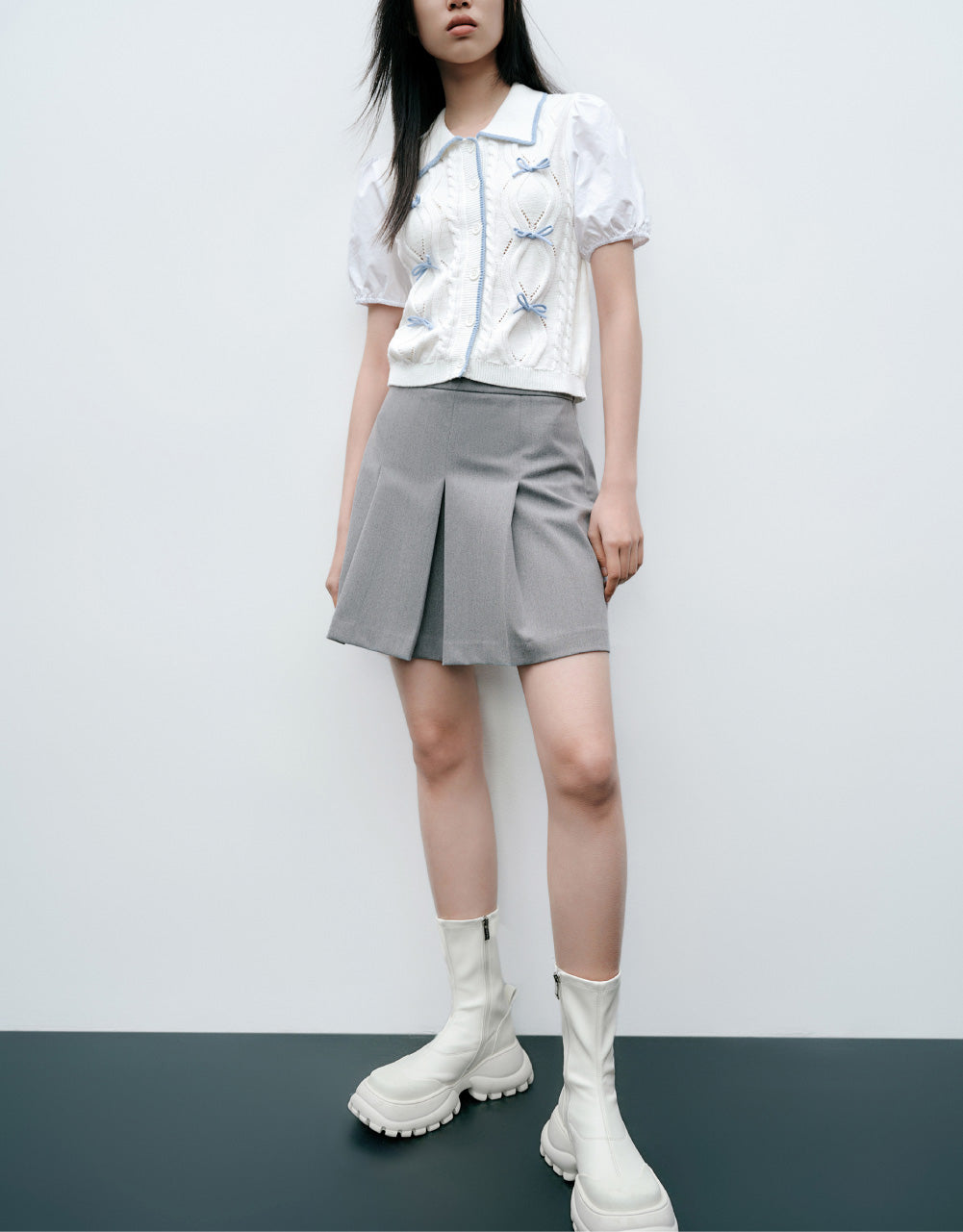 Pleated Mini A-Line Skirt