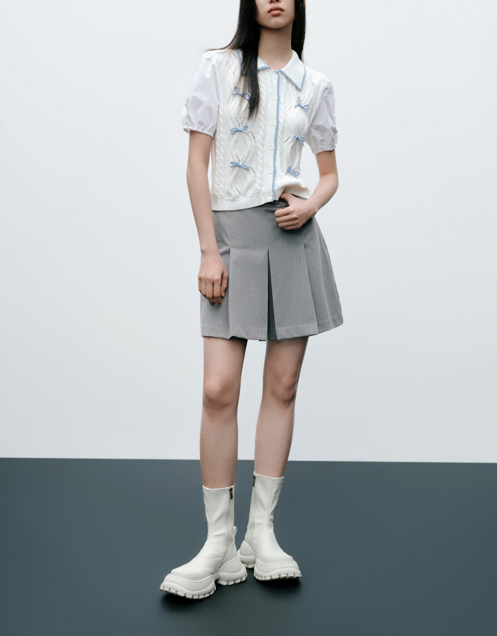 Pleated Mini A-Line Skirt