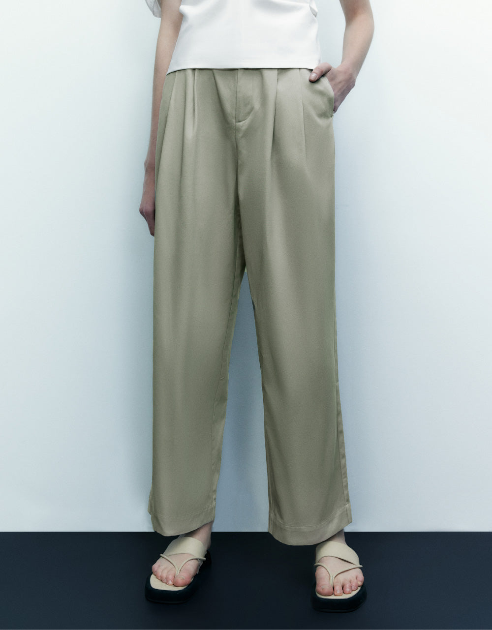 Plain Mid-Waist Straight Pants