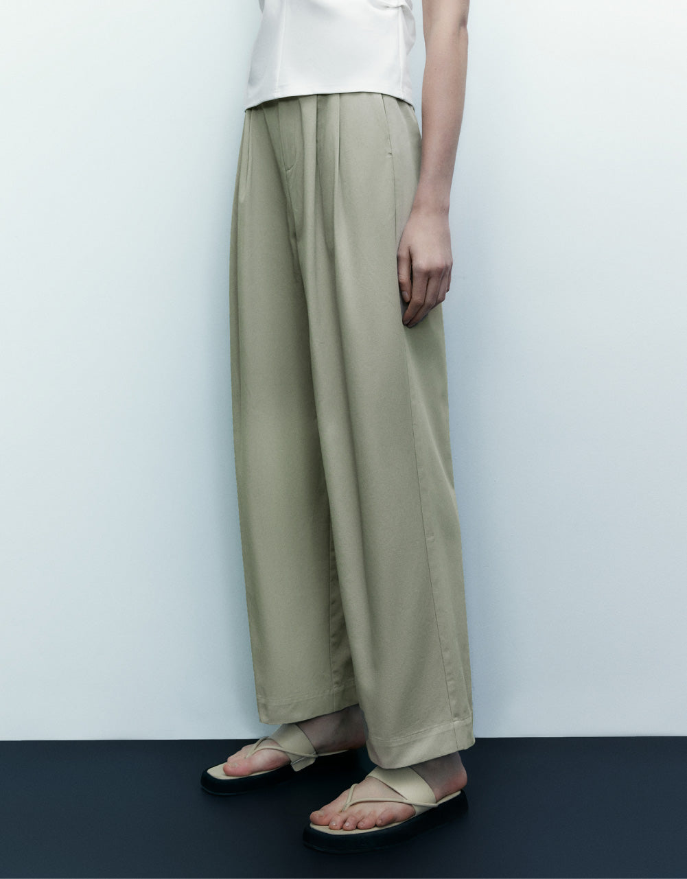 Plain Mid-Waist Straight Pants