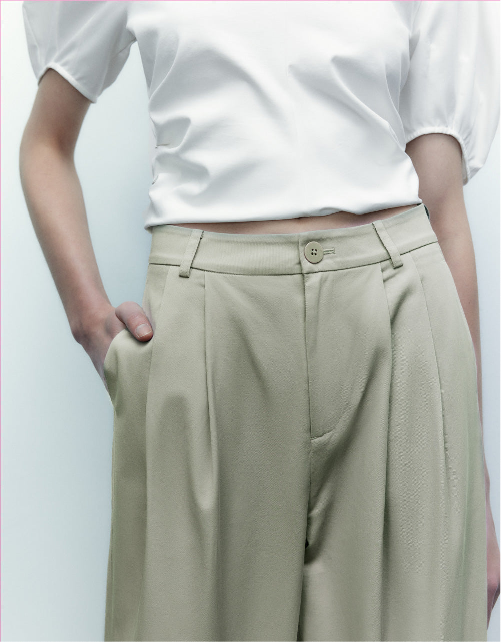 Plain Mid-Waist Straight Pants