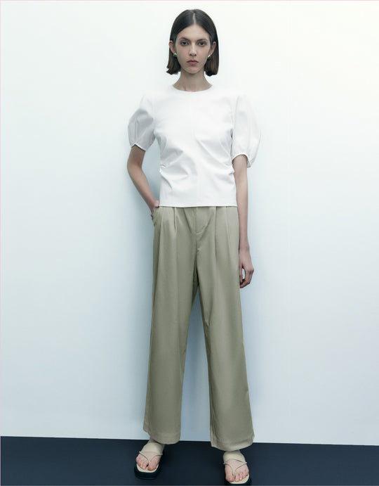 Plain Mid-Waist Straight Pants