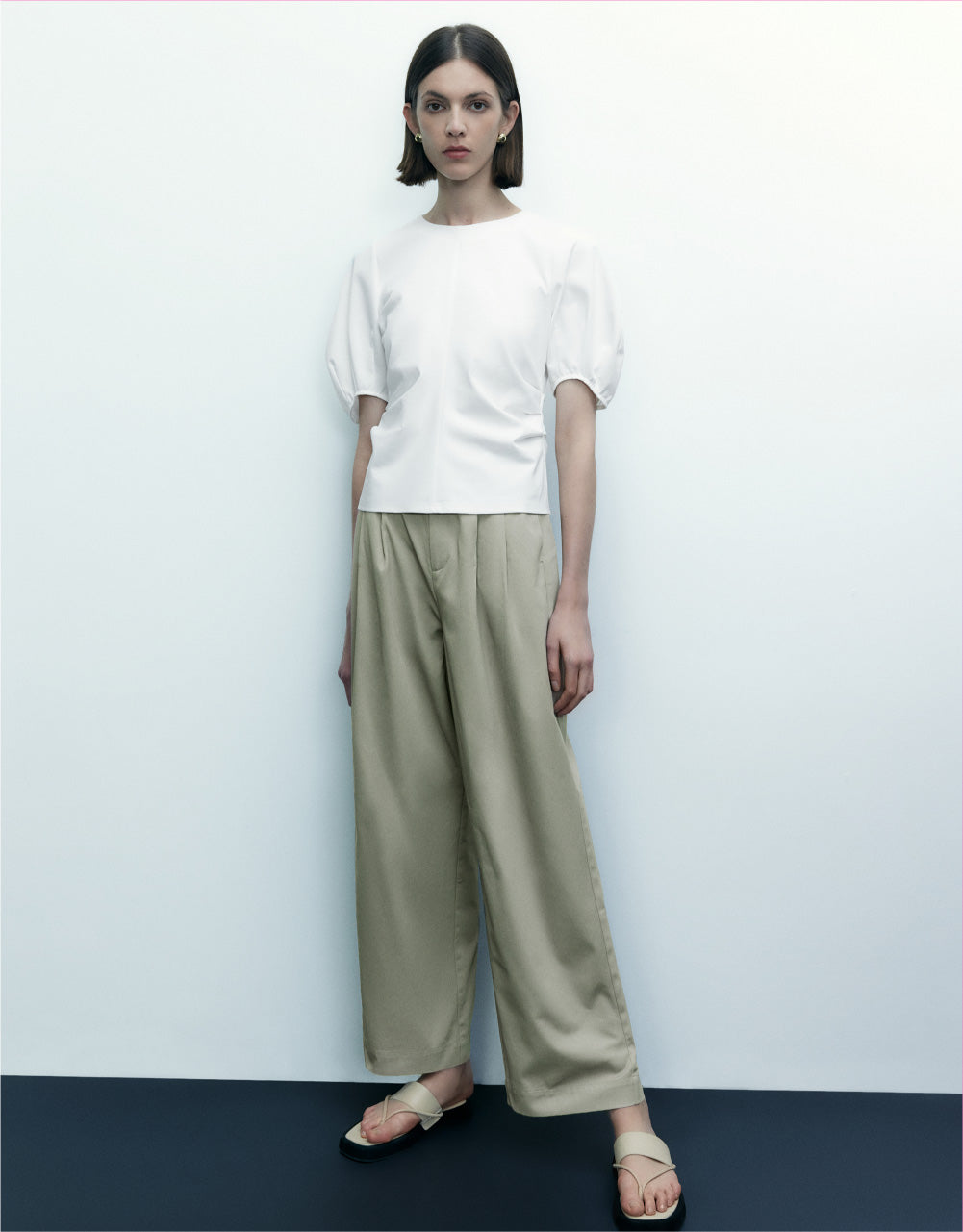 Plain Mid-Waist Straight Pants