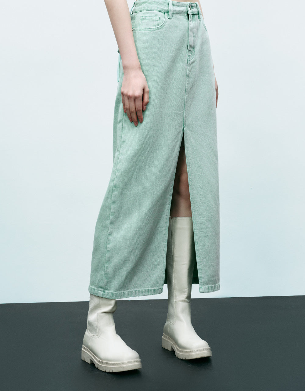 Slit Denim Skirt