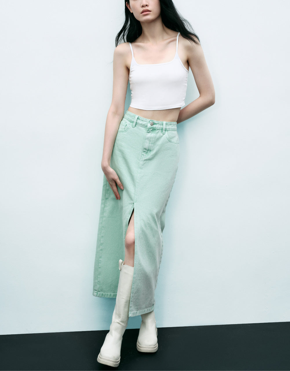 Slit Denim Skirt