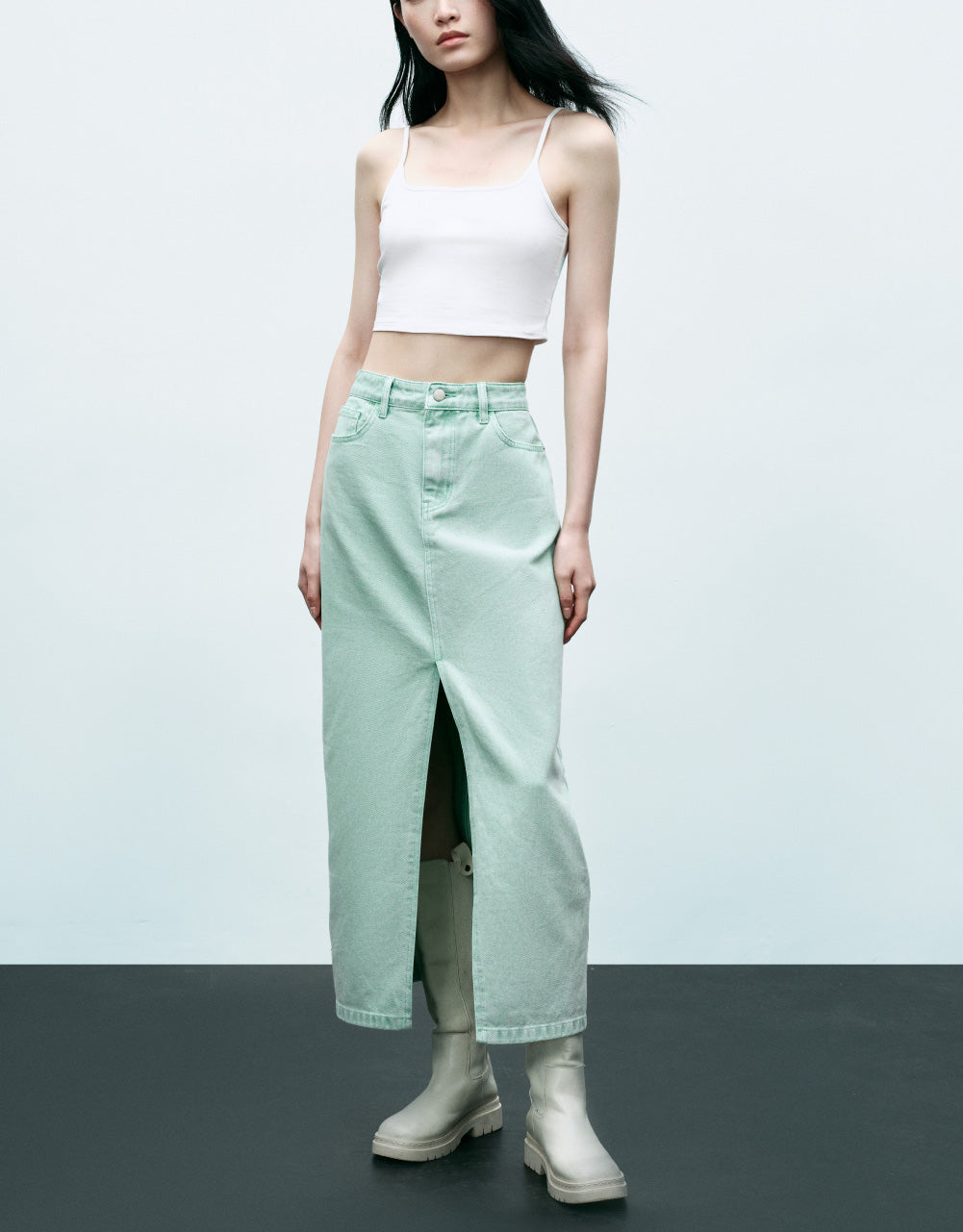 Slit Denim Skirt