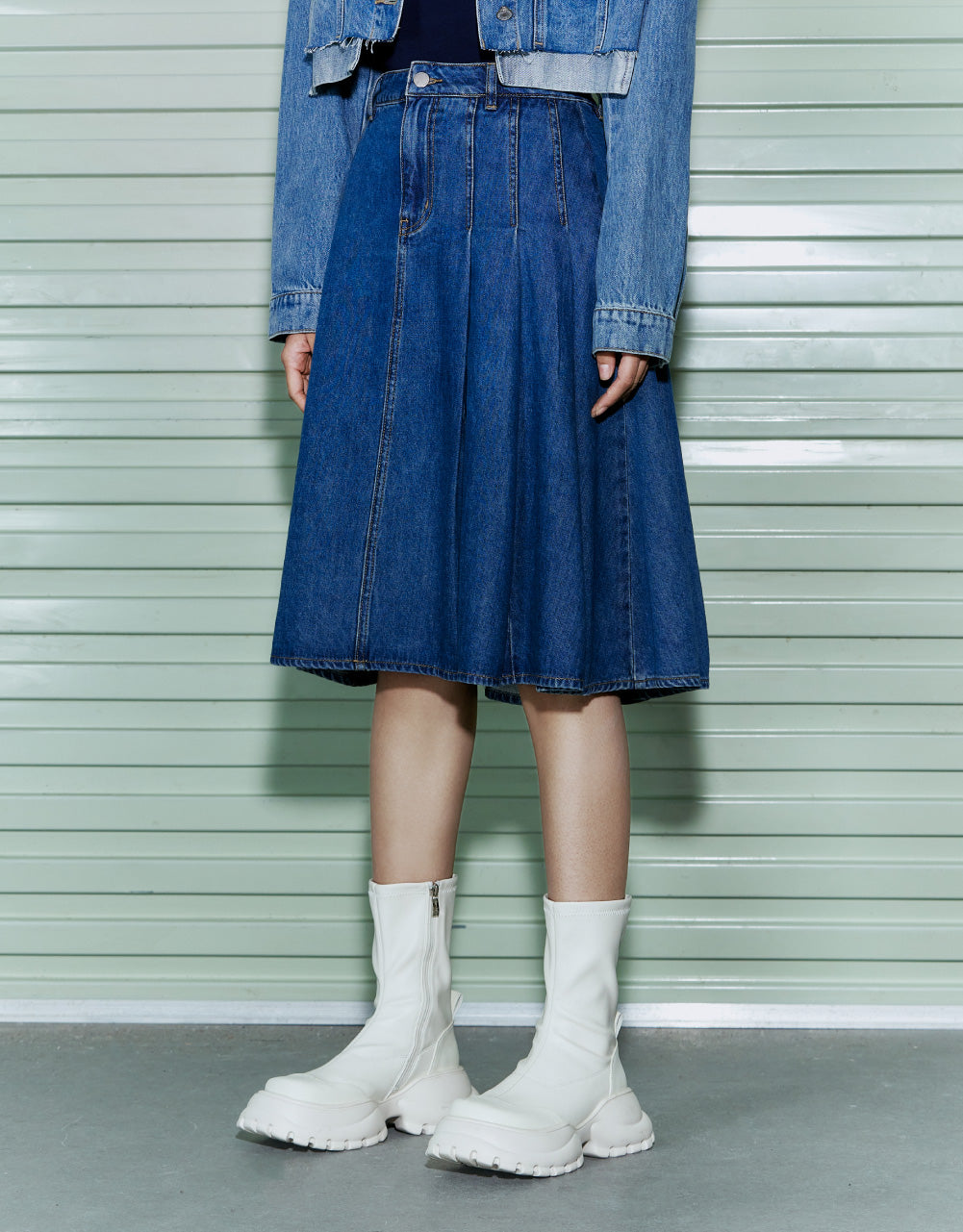 Midi A-Line Denim Skirt