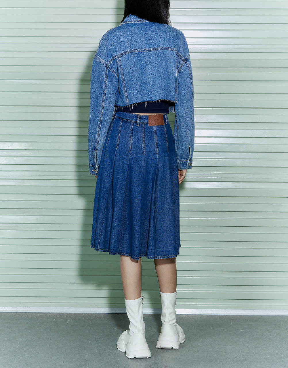 Midi A-Line Denim Skirt