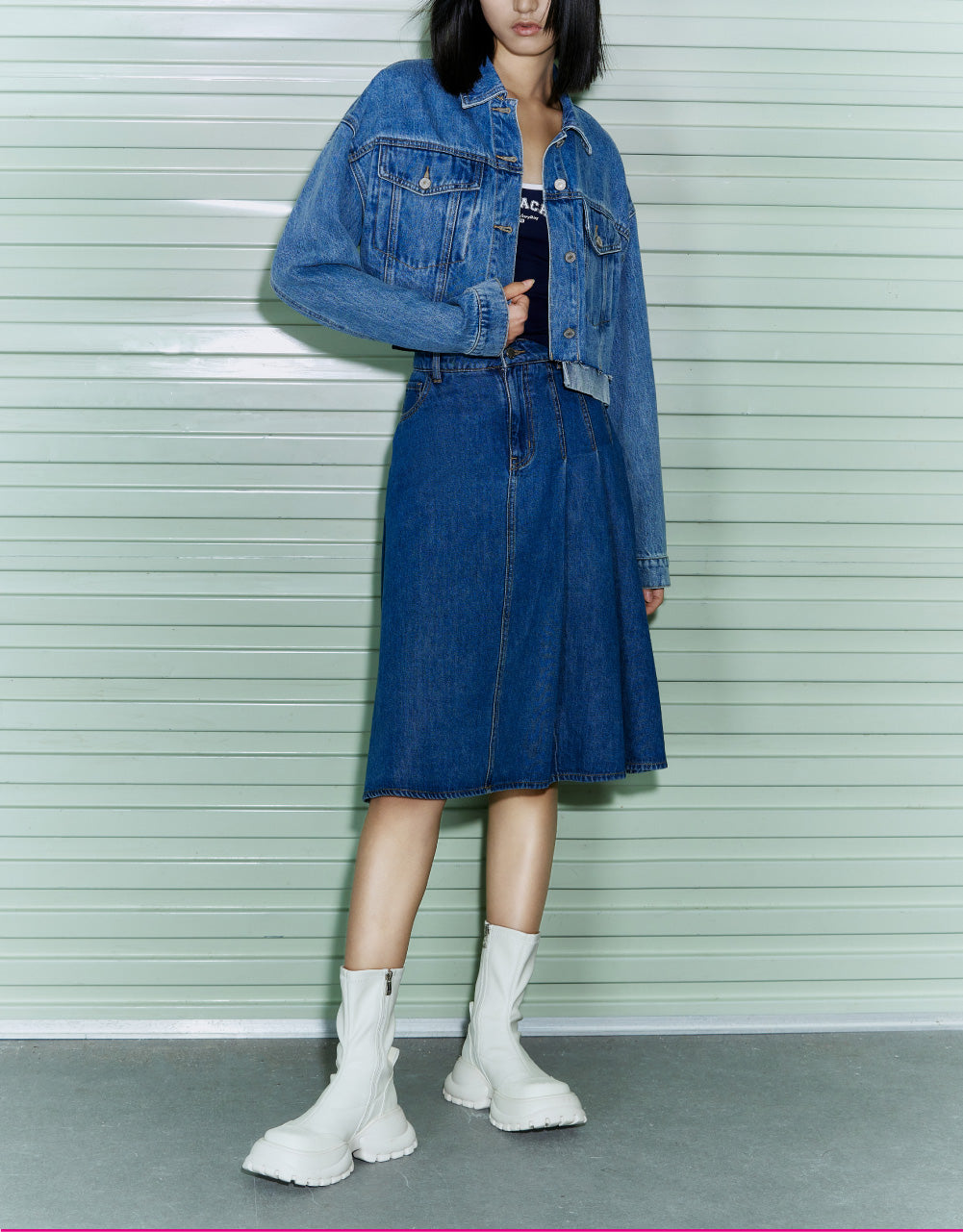 Midi A-Line Denim Skirt