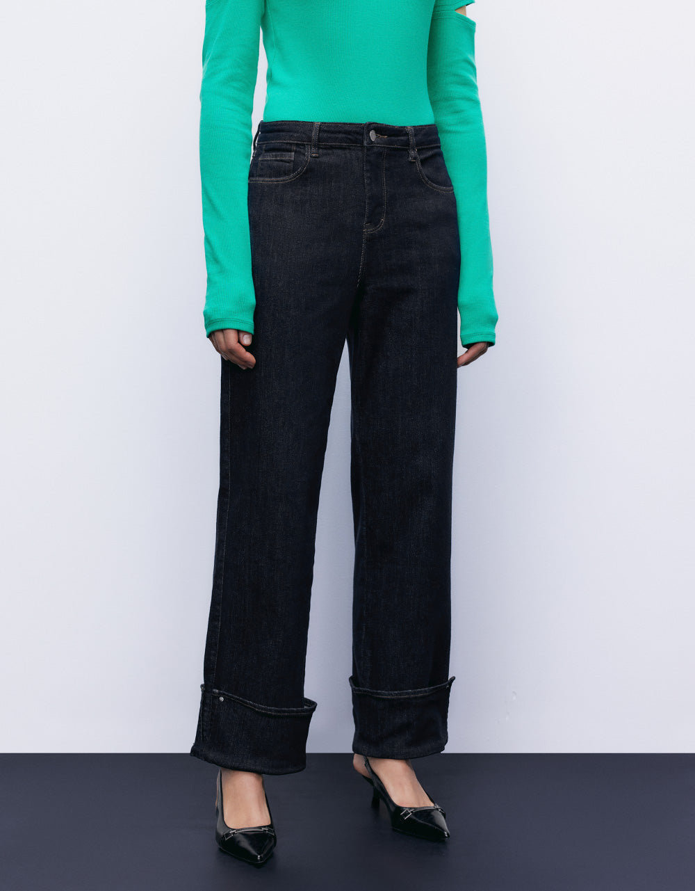 Roll Up Hem Straight Jeans