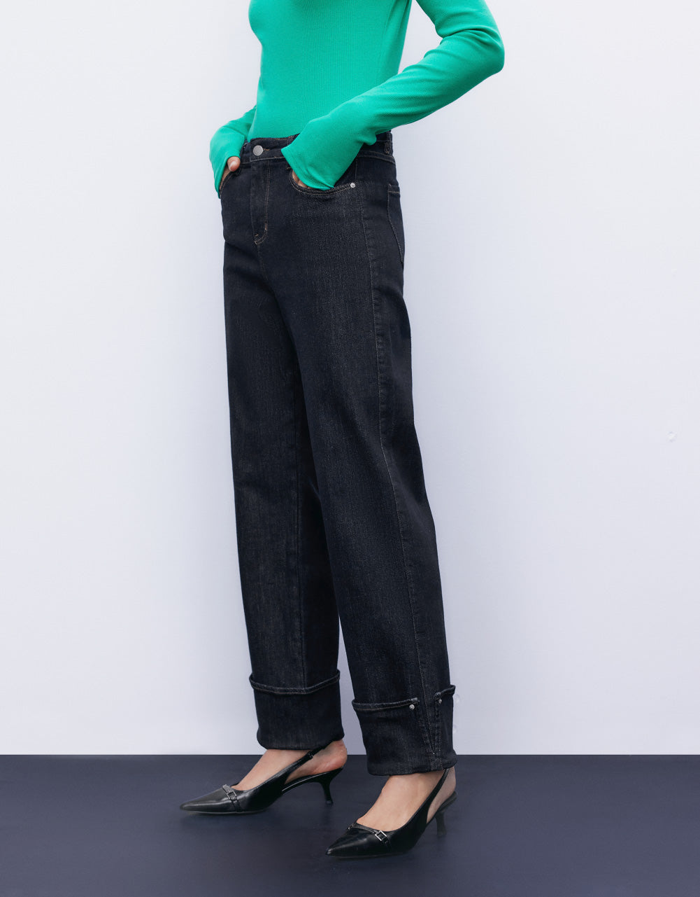 Roll Up Hem Straight Jeans