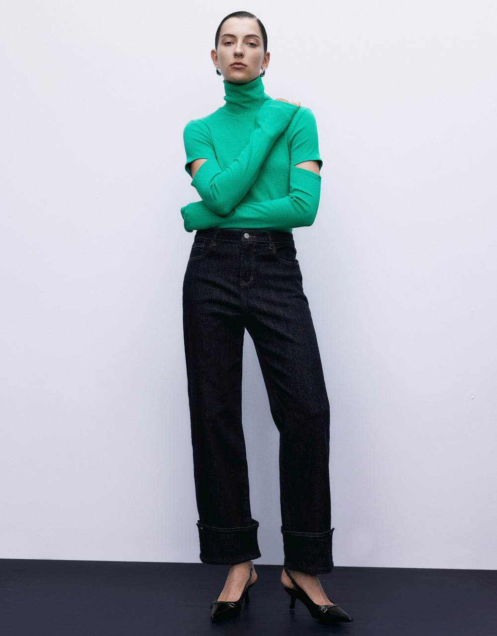 Roll Up Hem Straight Jeans