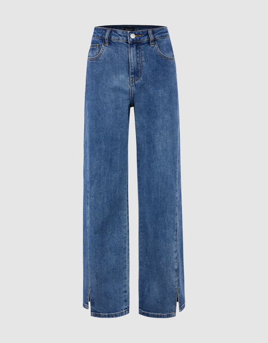 Mid-Waist Straight Jeans