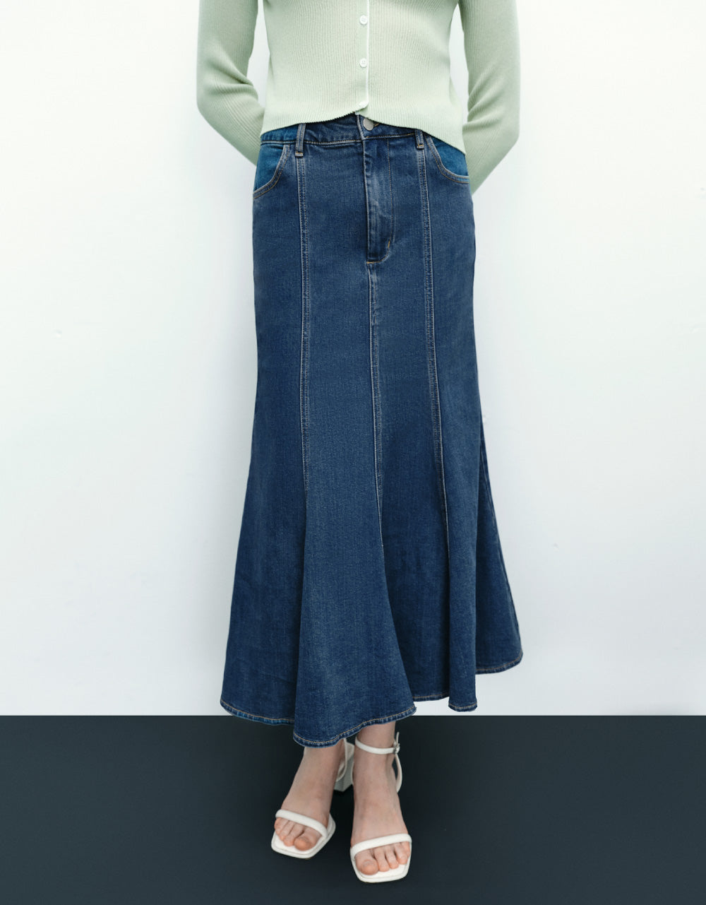 Midi A-Line Denim Skirt