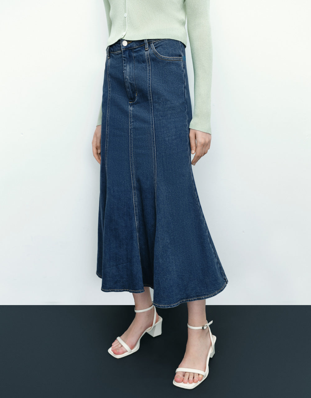 Midi A-Line Denim Skirt