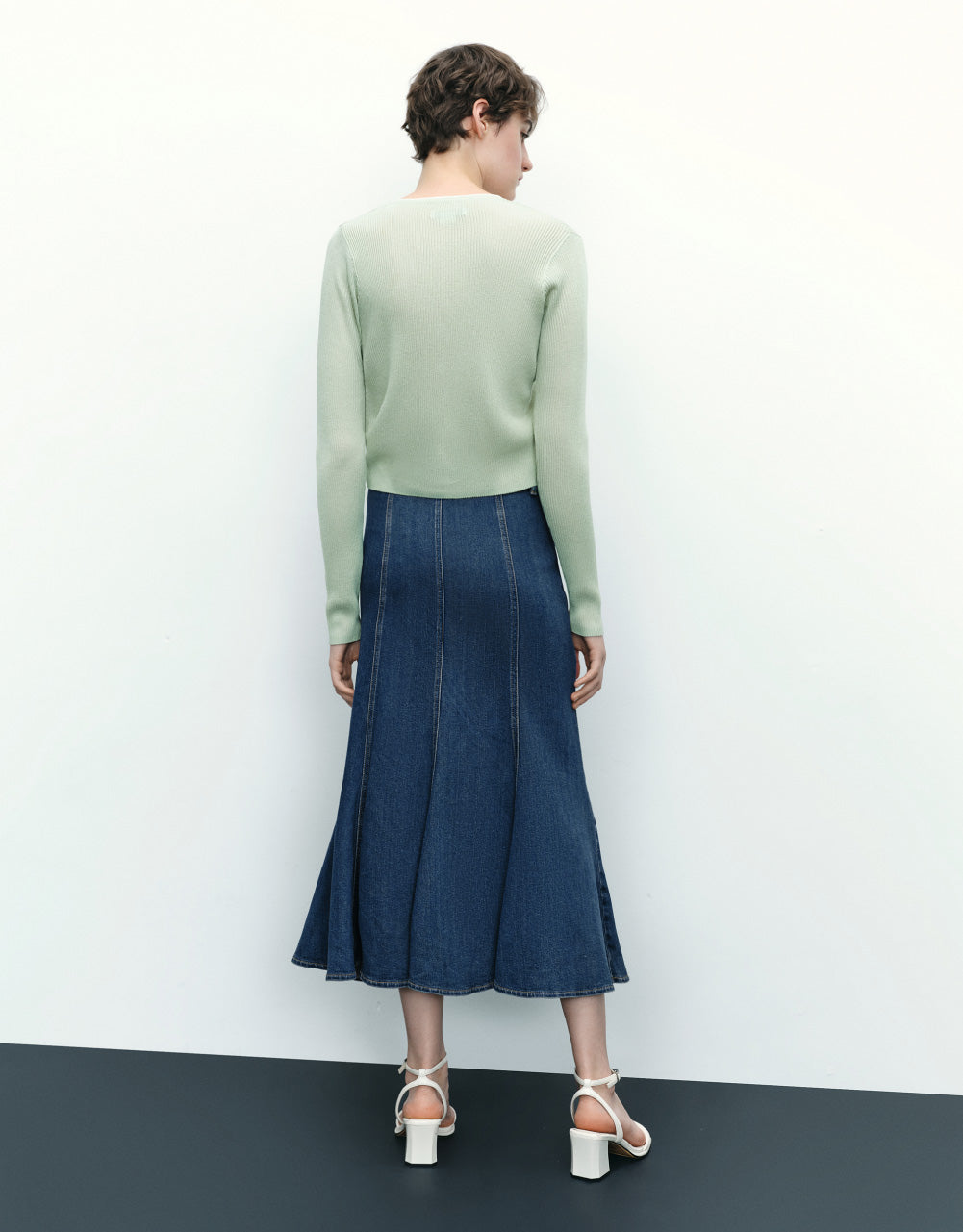 Midi A-Line Denim Skirt