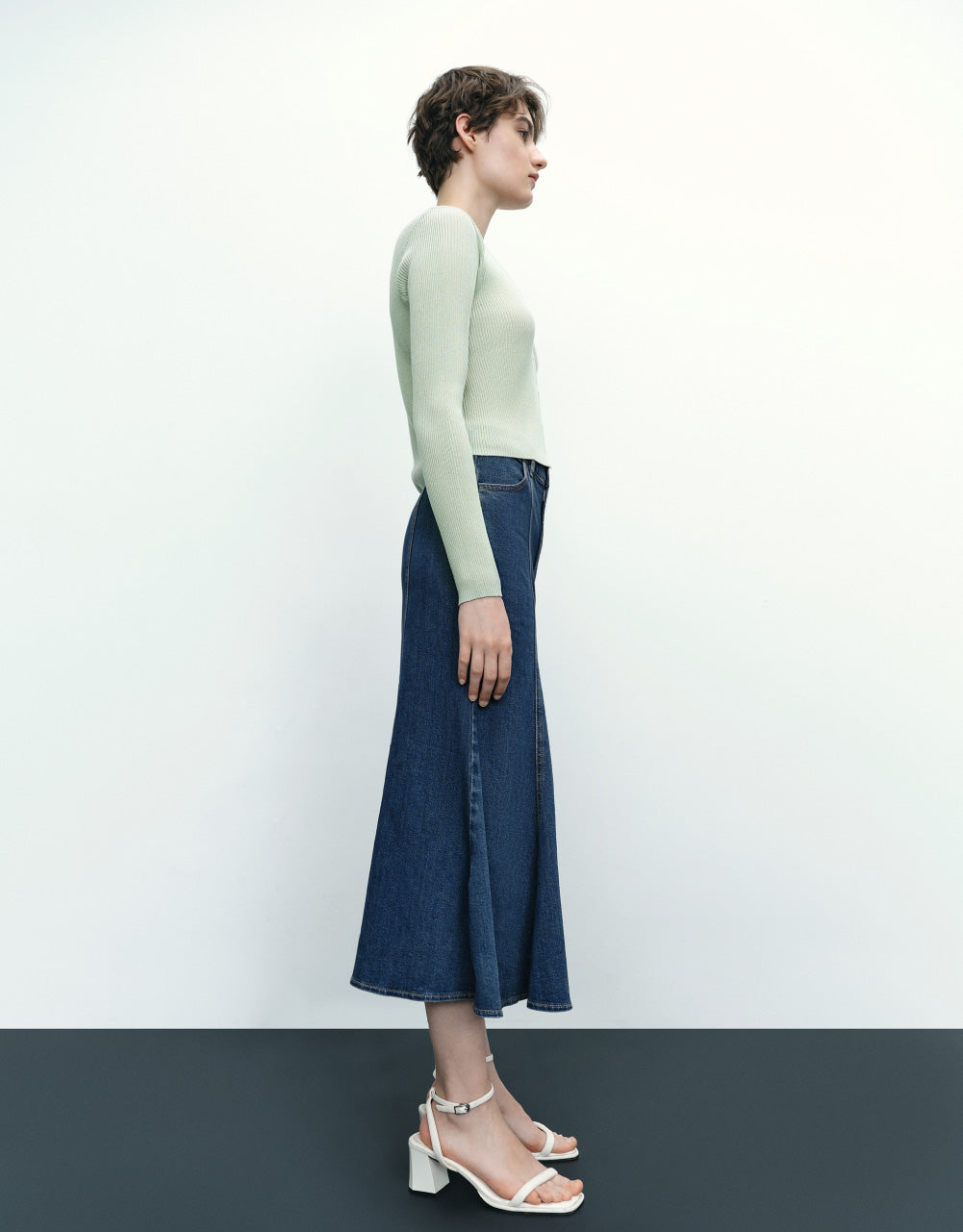 Midi A-Line Denim Skirt